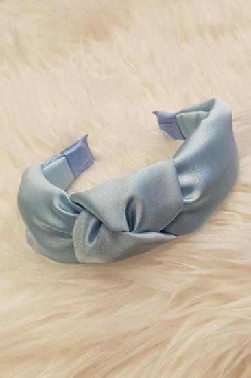 Kadın Buz Mavi Renk Saten Düğümlü Lüx Model Taç Saç Bandı