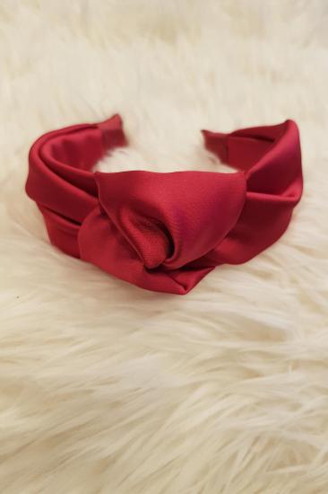 Kadın Kırmızı Renk Saten Düğümlü Lüx Model Taç Saç Bandı