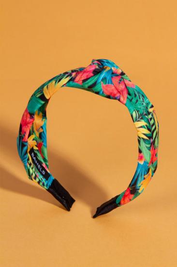 Kadın Renkli Desen Detaylı Yaz Koleksiyon Düğümlü Lüx  Model Taç Saç Bandı