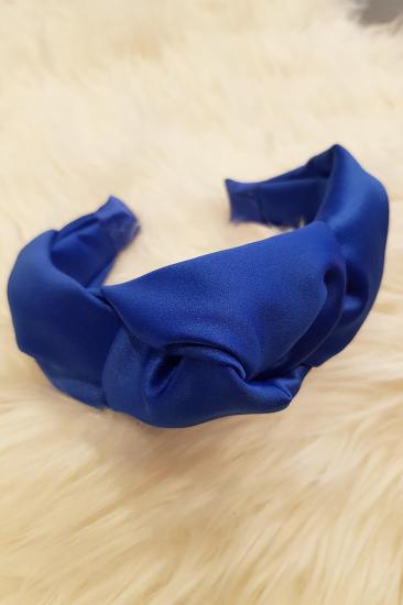 Kadın Saks Mavi Renk Saten Düğümlü Lüx  Model Taç Saç Bandı