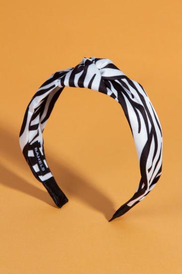 Kadın Siyah Beyaz ZebraTemalı Düğümlü Taç Saç Bandı