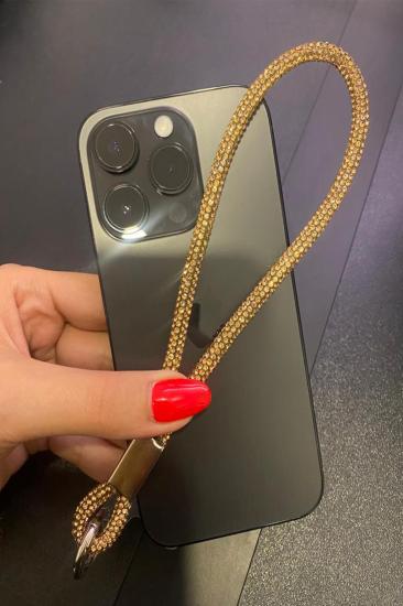 Tüm Kılıflara Uyumlu Gold Kısa Taşlı Telefon Askısı Charmı