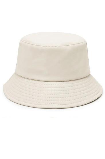 Bej Deri Bucket Şapka