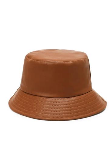 Camel Deri Bucket Şapka