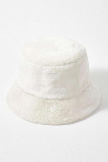 Beyaz Peluş Yumuşak Dokulu Bucket Şapka