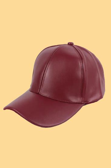 Bordo Unisex Vegan Deri Cap Şapka
