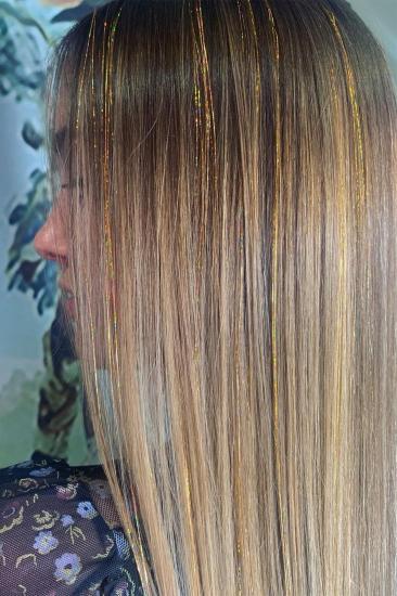 Viral Gold Simli Saç İpi Postiş 50 cm