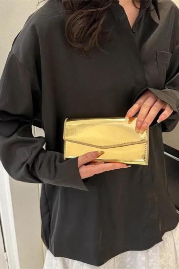 Kadın Abiye Aynalı Gold  Mini Kutu Portföy El Omuz Çantası